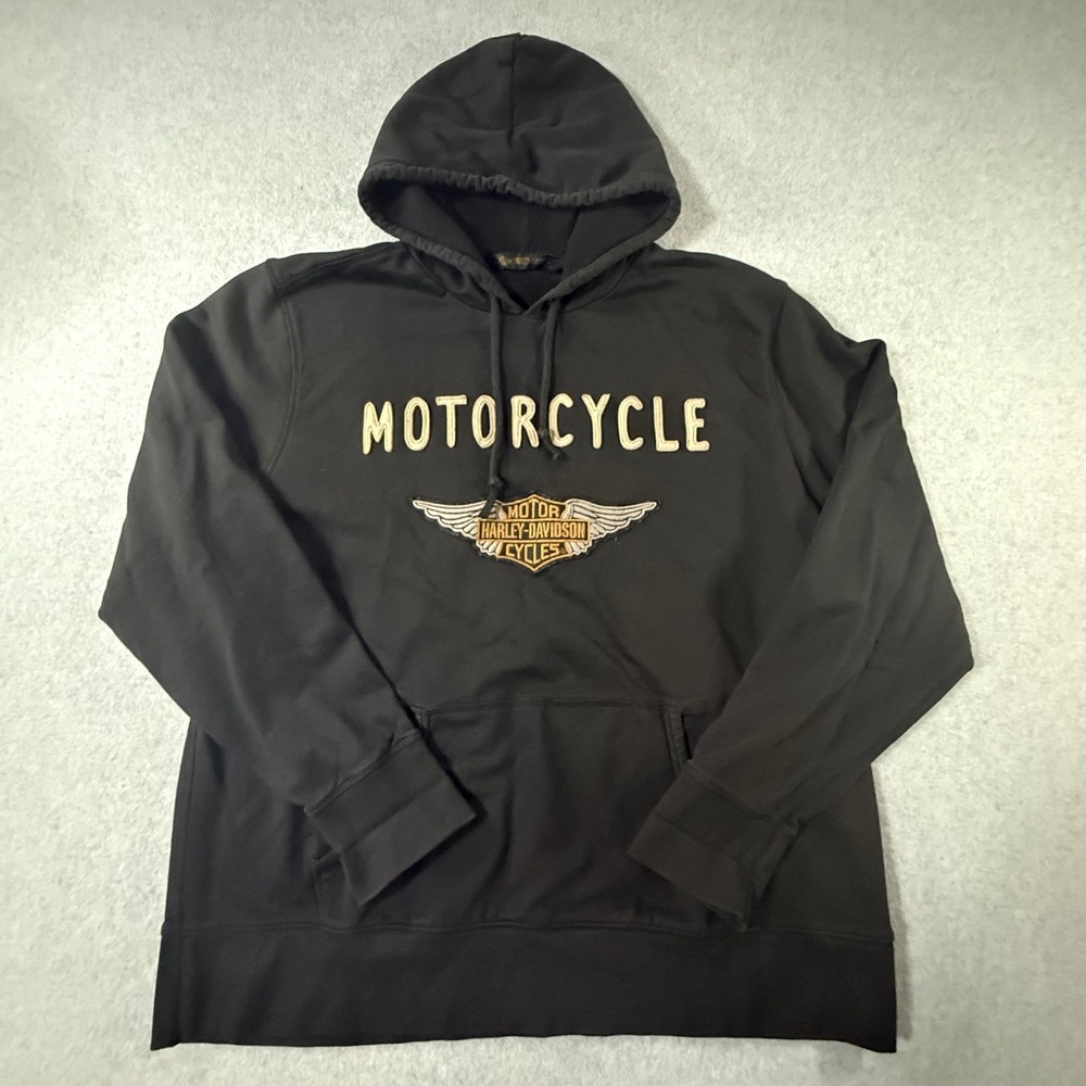 Harley-Davidson Mens Black Slim Fit Motorcycle Winged Logo Hoodie 2XL